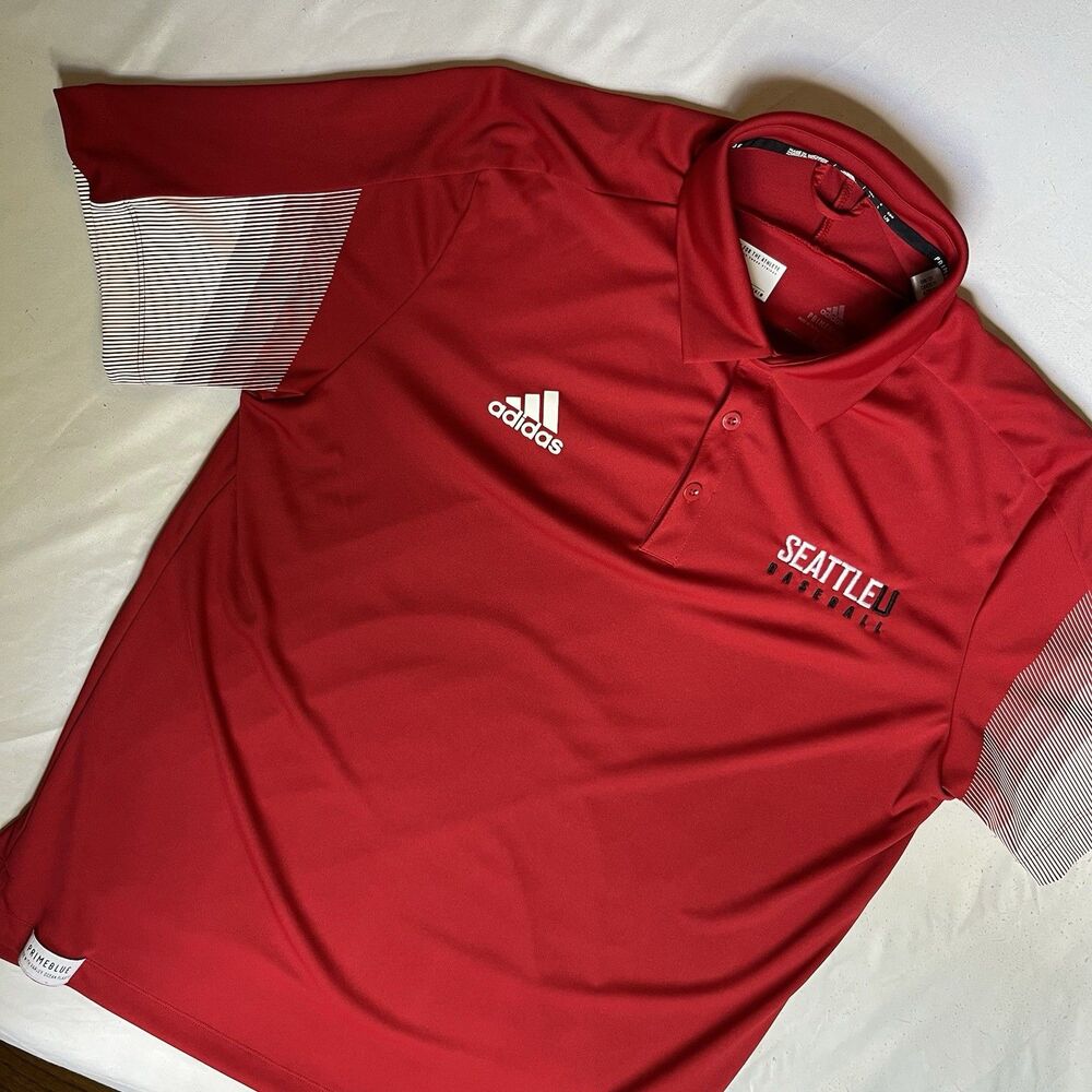 Seattle University Baseball Adidas PRIMEBLUE Polo Shirt Red L Redhawks